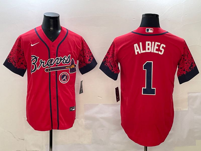 Men Atlanta Braves #1 Albies Red Fashion Game 2025 Nike MLB Jersey style 5